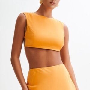 Meshki Viviana Satin Sleeveless Crop Top - Tangerine